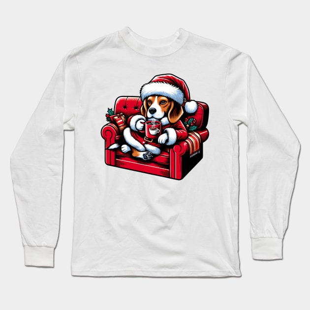 Beagle Dog Drinking Coffee Christmas Long Sleeve T-Shirt by Graceful Designs